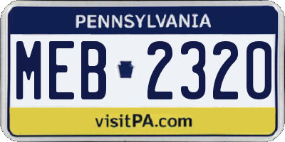 PA license plate MEB2320