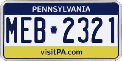 PA license plate MEB2321