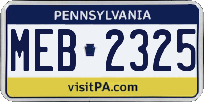 PA license plate MEB2325