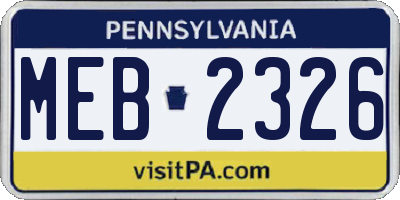 PA license plate MEB2326
