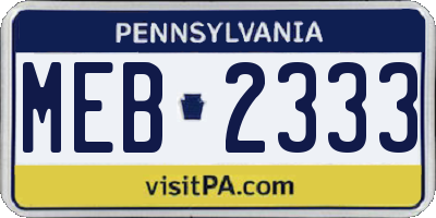 PA license plate MEB2333