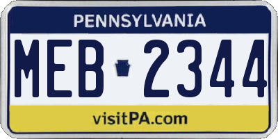 PA license plate MEB2344