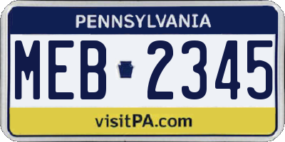 PA license plate MEB2345