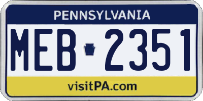 PA license plate MEB2351