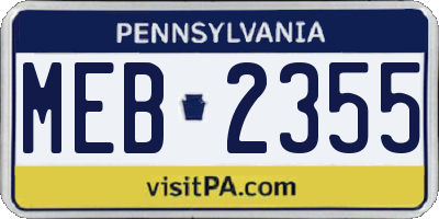 PA license plate MEB2355