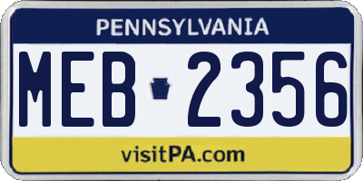 PA license plate MEB2356