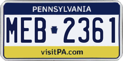 PA license plate MEB2361