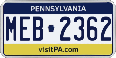 PA license plate MEB2362