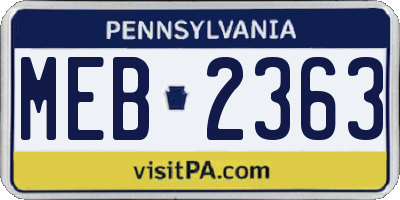 PA license plate MEB2363