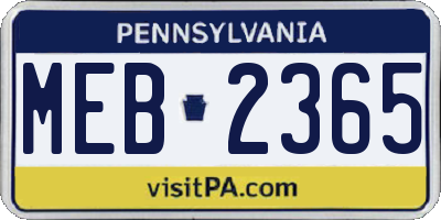 PA license plate MEB2365