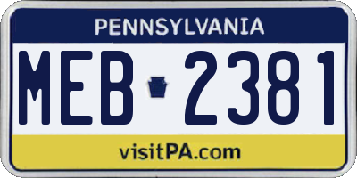 PA license plate MEB2381