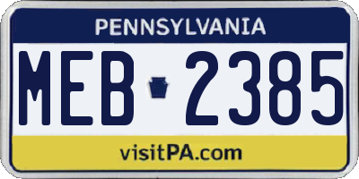 PA license plate MEB2385