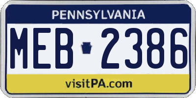 PA license plate MEB2386