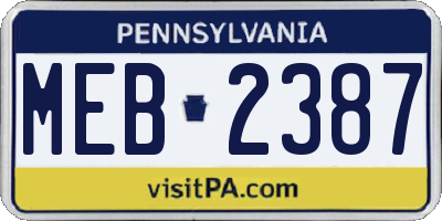 PA license plate MEB2387