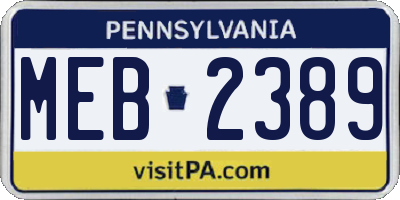 PA license plate MEB2389