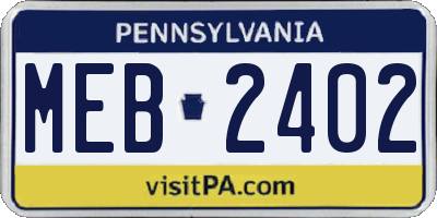 PA license plate MEB2402
