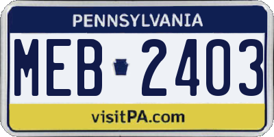 PA license plate MEB2403