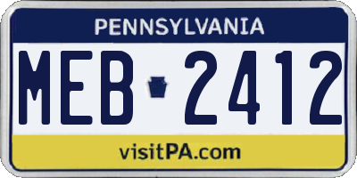 PA license plate MEB2412