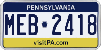 PA license plate MEB2418