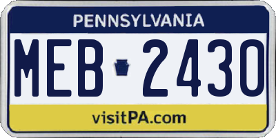 PA license plate MEB2430