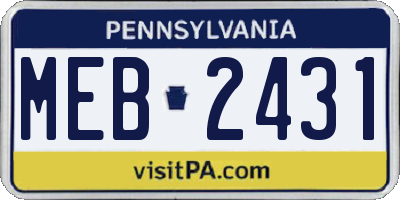 PA license plate MEB2431