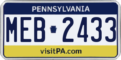 PA license plate MEB2433