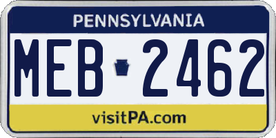 PA license plate MEB2462