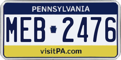 PA license plate MEB2476
