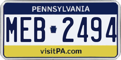 PA license plate MEB2494