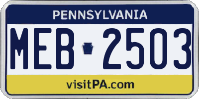 PA license plate MEB2503