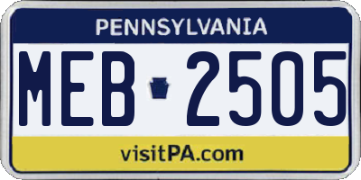 PA license plate MEB2505