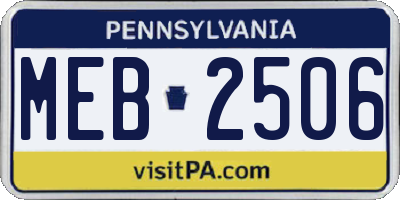 PA license plate MEB2506
