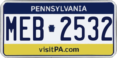 PA license plate MEB2532