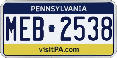 PA license plate MEB2538