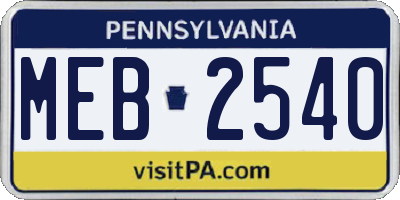 PA license plate MEB2540