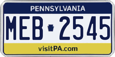 PA license plate MEB2545
