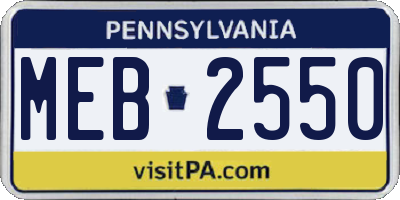 PA license plate MEB2550