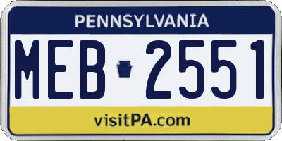 PA license plate MEB2551