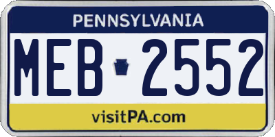 PA license plate MEB2552