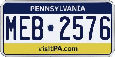 PA license plate MEB2576
