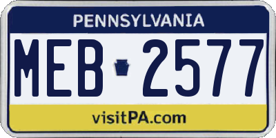 PA license plate MEB2577