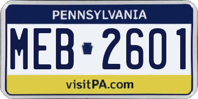 PA license plate MEB2601