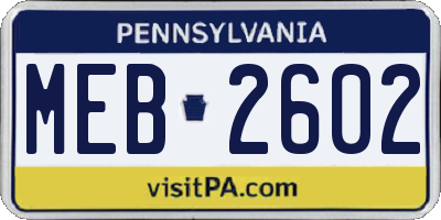 PA license plate MEB2602