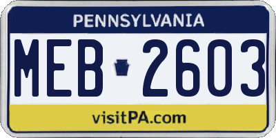 PA license plate MEB2603