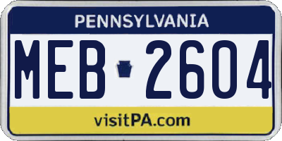 PA license plate MEB2604