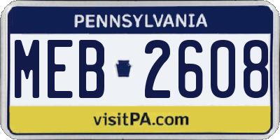 PA license plate MEB2608