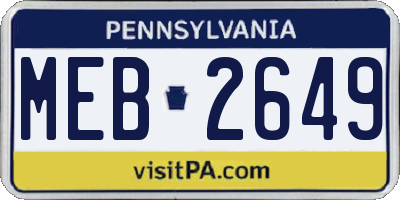 PA license plate MEB2649