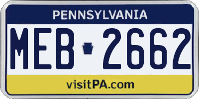 PA license plate MEB2662