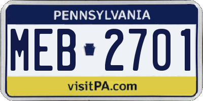 PA license plate MEB2701