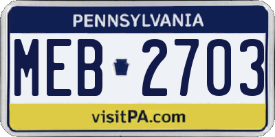 PA license plate MEB2703